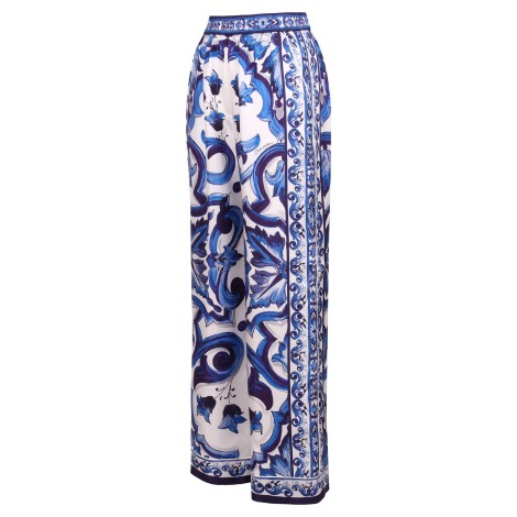 Dolce & Gabbana Majolica Print Silk Trousers 38