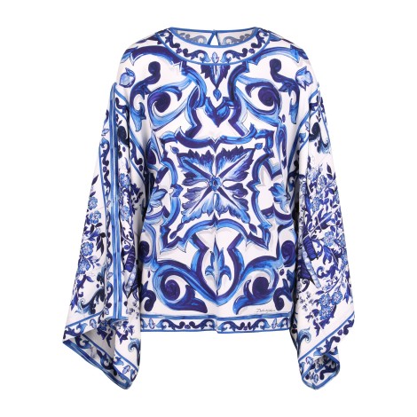 Dolce & Gabbana Majolica Print Silk Blouse 40