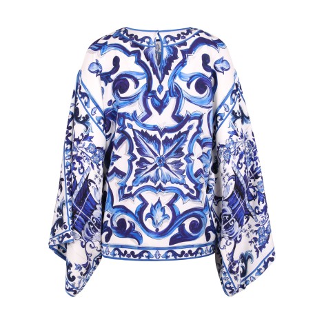 Dolce & Gabbana Majolica Print Silk Blouse 40