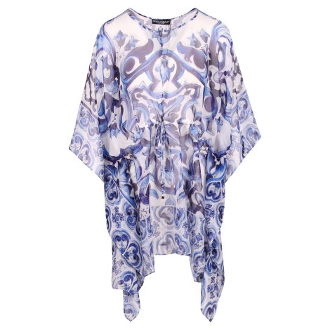 Dolce & Gabbana Majolica Print Silk Kaftan Dress 44