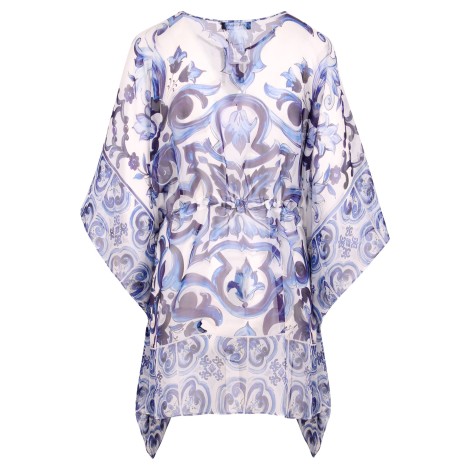 Dolce & Gabbana Majolica Print Silk Kaftan Dress 44