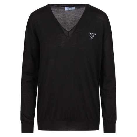 Prada Embroidered Logo V-Neck Sweater 48