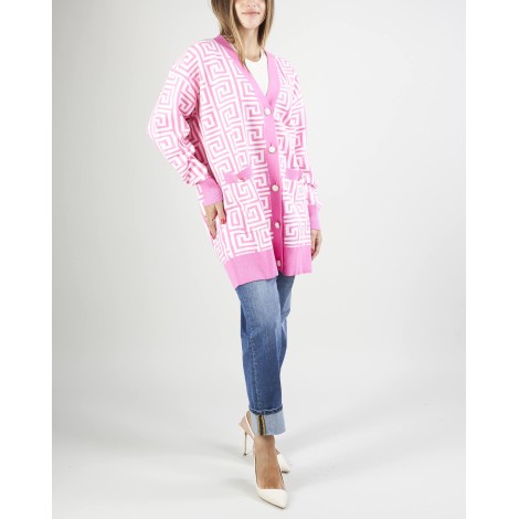 GLAMOROUS Cardigan oversize in maglia Pink Geo Glamorous