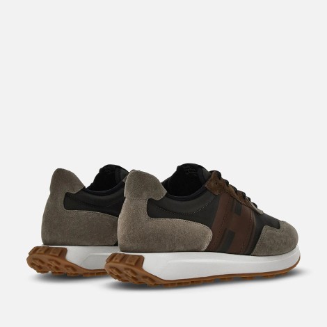 Sneakers H601 in pelle scamosciata e tessuto marrone