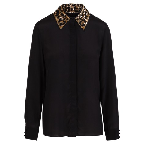 Alice Olivia 'Willa' Full Sequins Collar Silk Shirt L