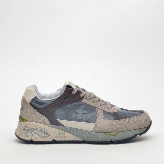 Sneakers in camoscio e tessuto beige e marrone