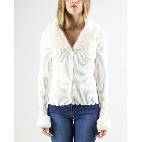 BLUGIRL Cardigan a costine con pelliccia Blugirl by Bluemarine