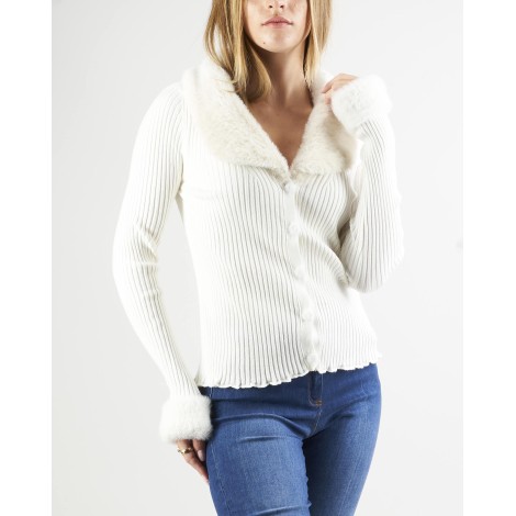 BLUGIRL Cardigan a costine con pelliccia Blugirl by Bluemarine