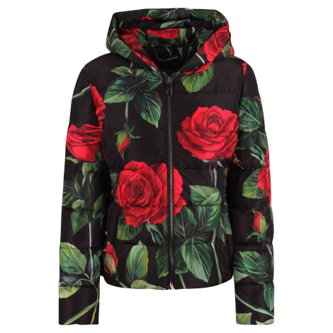 Dolce & Gabbana Rose Print Hooded Down Jacket 44