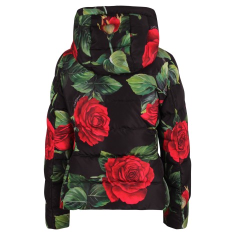 Dolce & Gabbana Rose Print Hooded Down Jacket 44