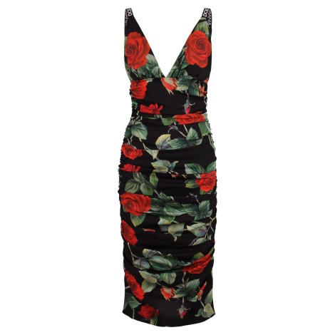 Dolce & Gabbana Draped Rose Print Dress 46