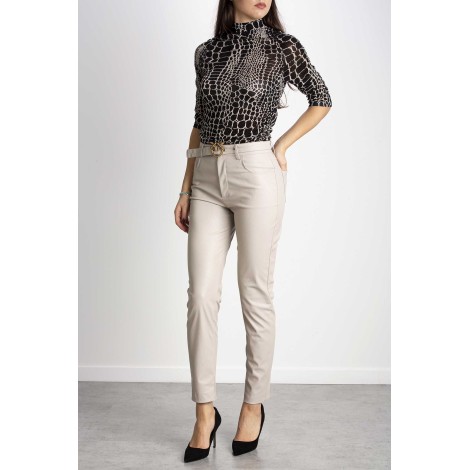 LEATHER EFFECT TROUSERS WITH BELT LOVE