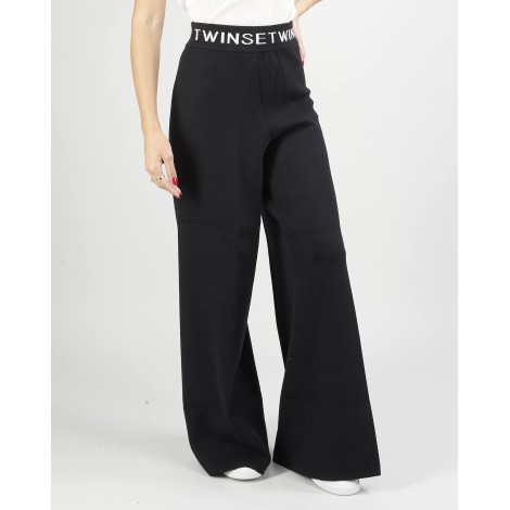 TWIN SET Pantalone in maglia con logo Twinset