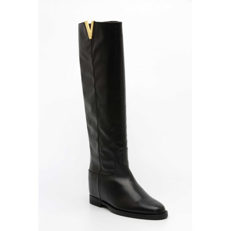 BLACK LEATHER BOOT V GOLD