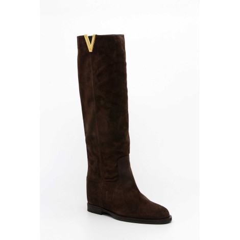 BLACK LEATHER BOOT V GOLD