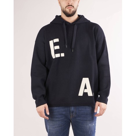 EMPORIO ARMANI Maglione con cappuccio e logo EA in misto lana Emporio Armani