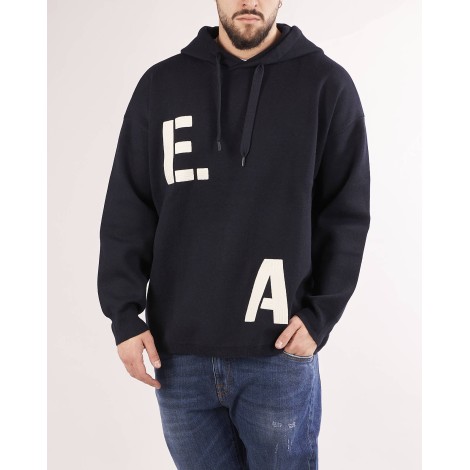 EMPORIO ARMANI Maglione con cappuccio e logo EA in misto lana Emporio Armani