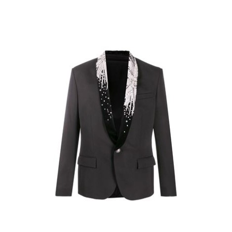 BLAZER NERO IN LANA CON COLLETTO RICAMATO