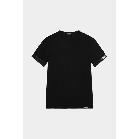 DSQUARED2 T-SHIRT CON MANICA A FASCIA NERA D9M3U362001