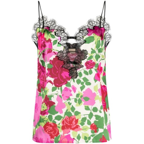 GUCCI floral-print lace-trim t