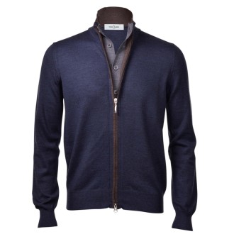 PAOLO FIORILLO CAPRI CARDIGAN FULL ZIP CON CHIUSURA A BOTTONI BLU DENIM, GRIGIO, MARRONE 5714214223595