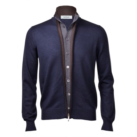 PAOLO FIORILLO CAPRI CARDIGAN FULL ZIP CON CHIUSURA A BOTTONI BLU DENIM, GRIGIO, MARRONE 5714214223595