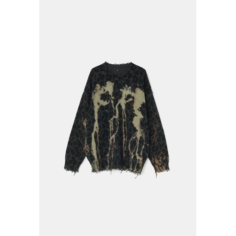 R13 Bleached Charcoal Leopard Oversized Sweater