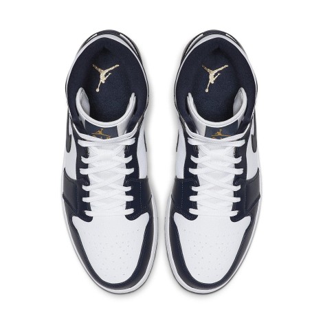 Jordan 1 Mid White Metallic Gold Obsidian