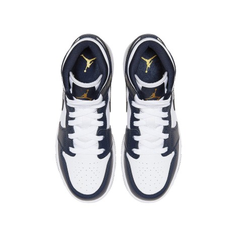 Jordan 1 Mid White Metallic Gold Obsidian (GS)