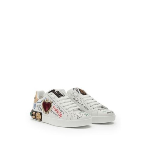 SNEAKERS PORTOFINO IN VITELLO NAPPATO STAMPATO CON PATCH E RICAMI