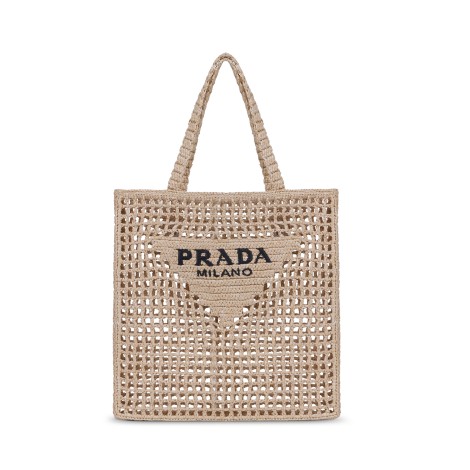 Prada Embroided Logo Raffia Shopping Bag U