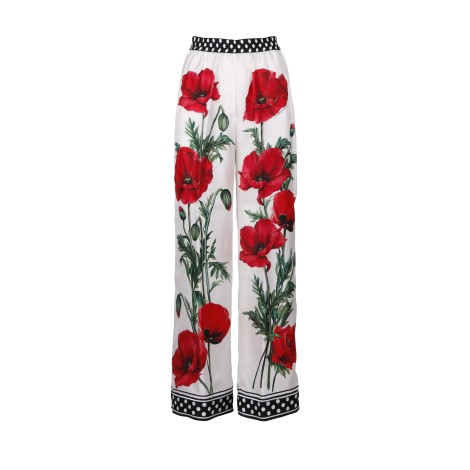 Dolce & Gabbana Poppy Print Silk Trousers 42