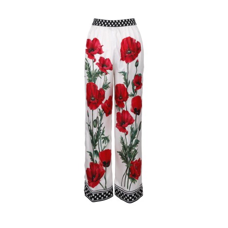 Dolce & Gabbana Poppy Print Silk Trousers 42