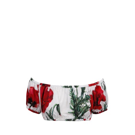 Dolce & Gabbana Poppies Print Cotton Cropped Top 42