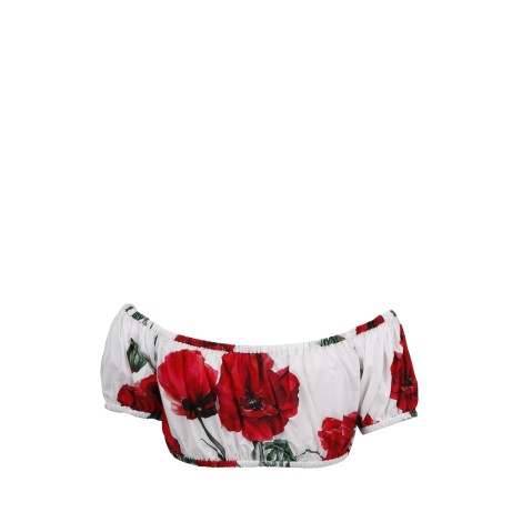 Dolce & Gabbana Poppies Print Cotton Cropped Top 42