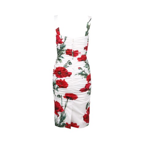 Dolce & Gabbana Poppies Print Short Draped Cotton Dress 46