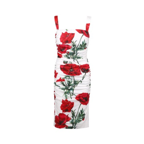 Dolce & Gabbana Poppies Print Short Draped Cotton Dress 46