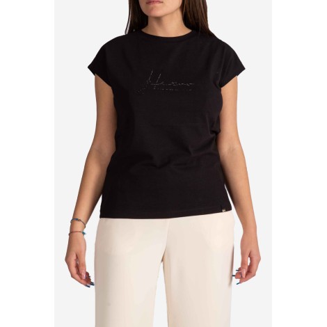 HERNO T-Shirt in Interlock jersey con strass