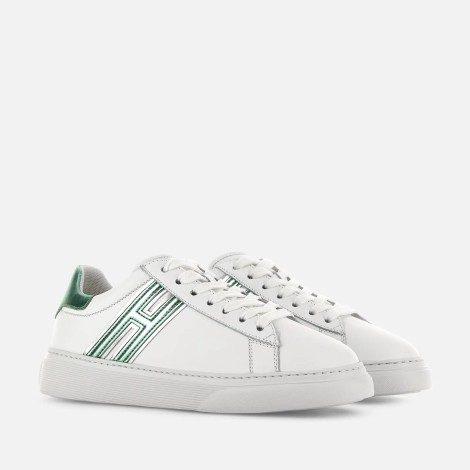 Sneakers H365 in pelle bianca con dettaglio laminato verde