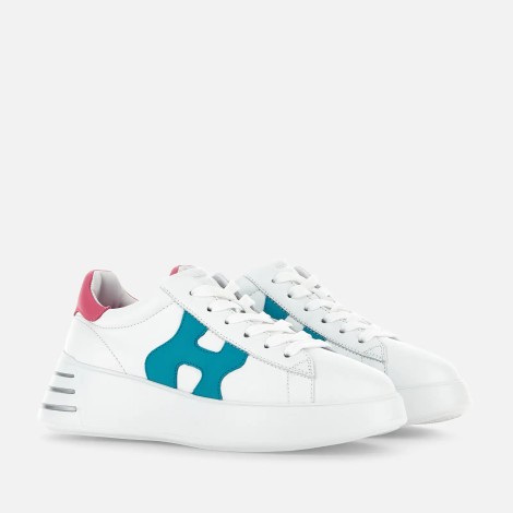 Sneakers Rebel in pelle bianca dettaglio turchese