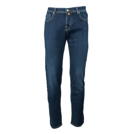 Jeans in cotone blu con salpa verde acqua