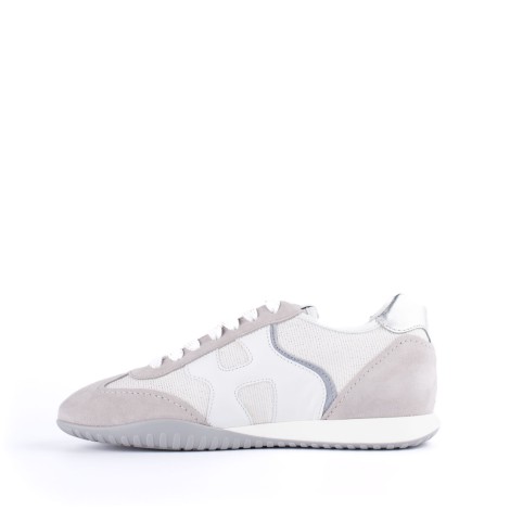 Sneakers Olympia in pelle grigia e tessuto lurex bianco