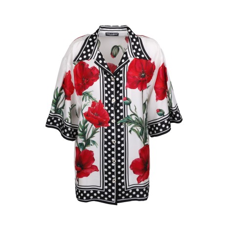 Dolce & Gabbana 'Poppy' Print Silk Shirt 42