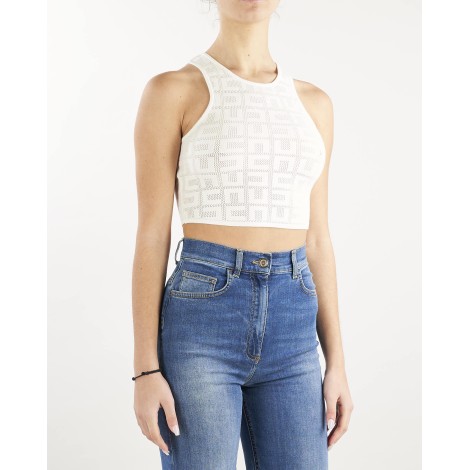 ELISABETTA FRANCHI Cropped top with net stitch logo Elisabetta Franchi