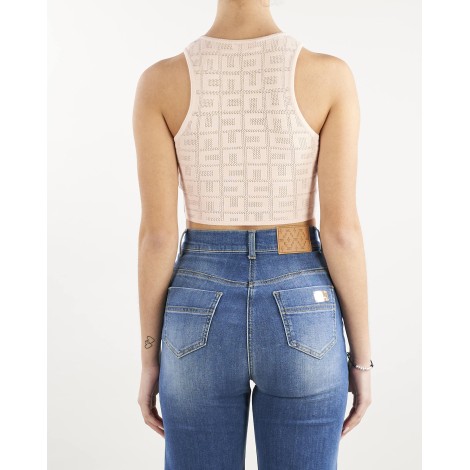 ELISABETTA FRANCHI Cropped top with net stitch logo Elisabetta Franchi