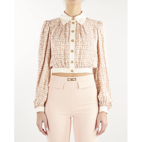 ELISABETTA FRANCHI Camicia cropped in georgette di viscosa stampata Elisabetta Franchi