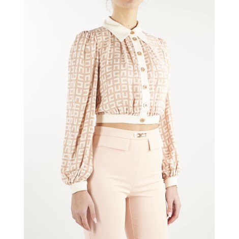 ELISABETTA FRANCHI Camicia cropped in georgette di viscosa stampata Elisabetta Franchi