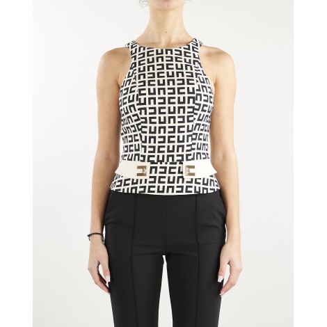 ELISABETTA FRANCHI Top in crepe stampato con disegno Labirinto Elisabetta Franchi