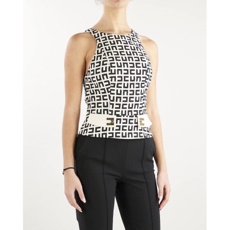 ELISABETTA FRANCHI Top in crepe stampato con disegno Labirinto Elisabetta Franchi