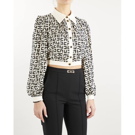 ELISABETTA FRANCHI Camicia cropped in georgette di viscosa stampata Elisabetta Franchi